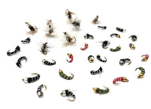 45 Flies | Midge Assortment | Mustad Signature Fly Hooks Including Rainbow  Warriors, Zebra Midges, WD40 and RS2 Emergers in Hook Sizes 18, 20 and 22