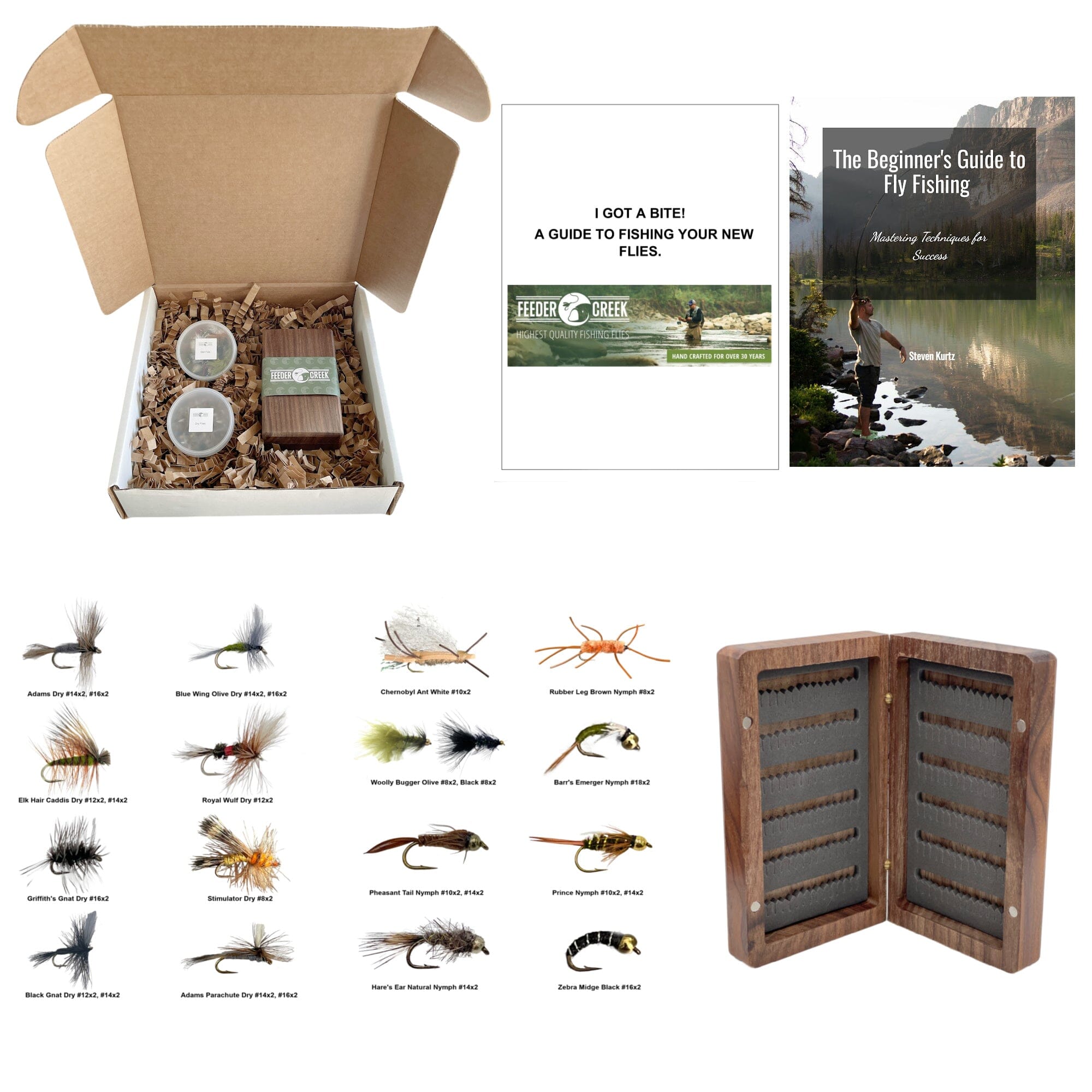 48pc Dry Flies, Wet Flies, Streamers | Essential Fly Fishing Kit with Fly Box and 2 Ebooks