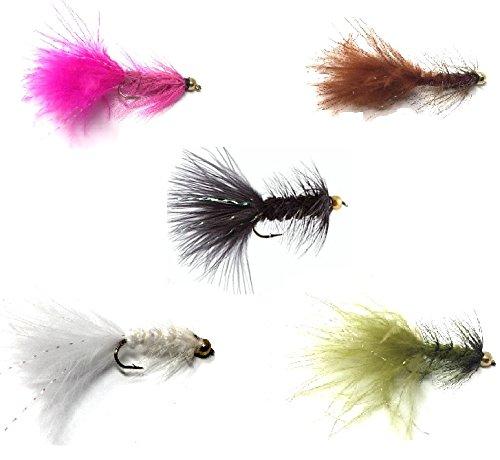 Fly Fishing Assortment - Bead Head Wooly Bugger - 36 Flies - 5 Color Variety - Feeder Creek